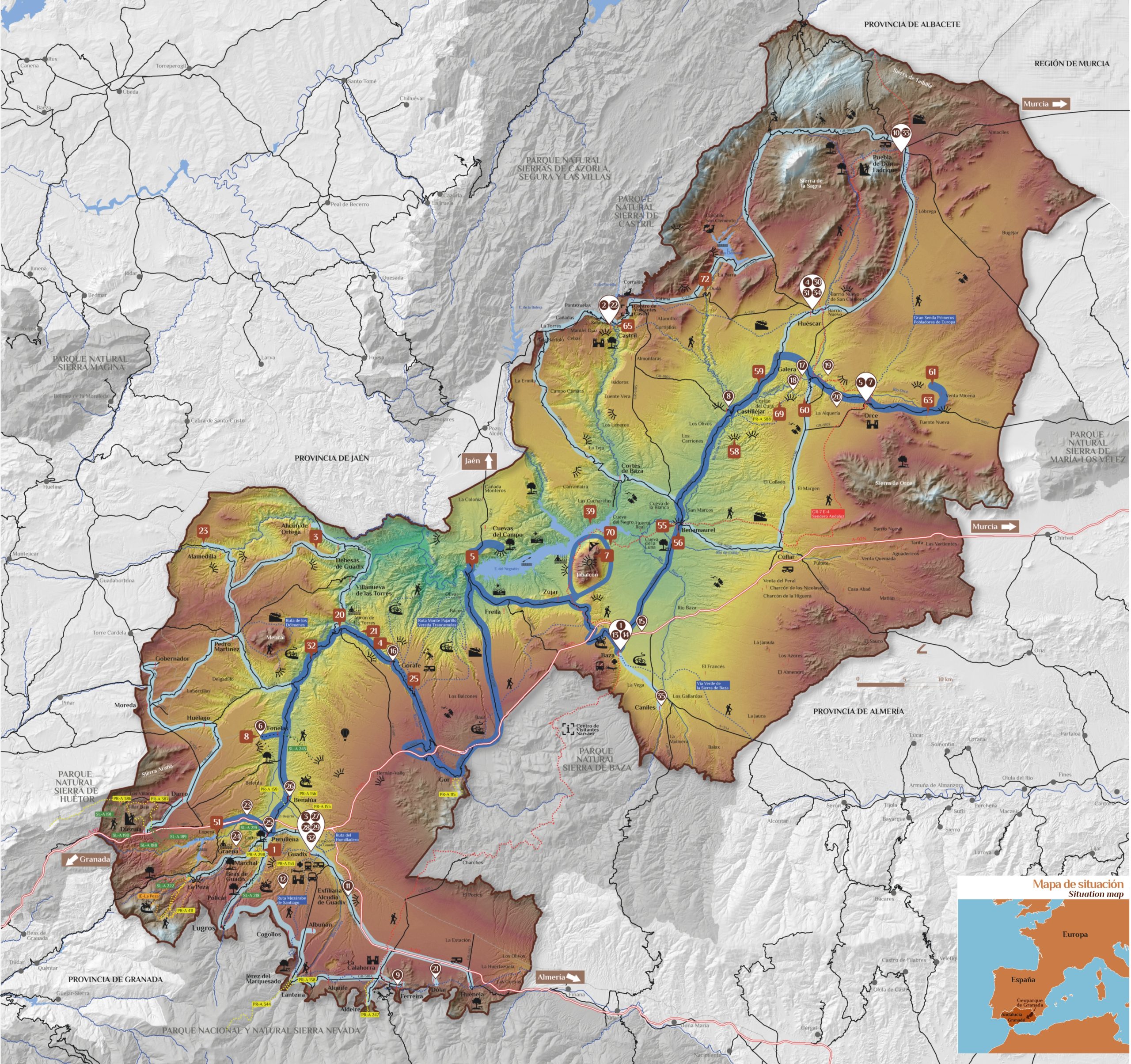 Mapa de límites geográficos del Geoparque de Granada