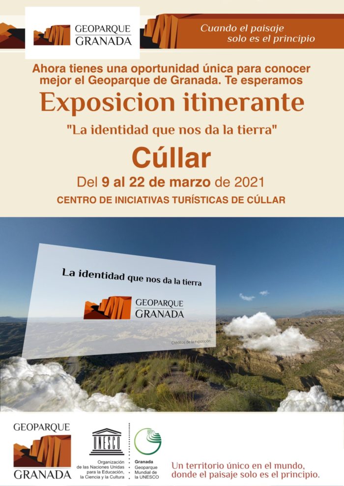 A3 CARTEL INFORMATIVO EXPOSICIÓN ITINERANTE CULLAR scaled e1615485270416 - Exposición sobre el Geoparque, en CÚLLAR del 9 AL 22 de marzo de 2021. - Geoparque de Granada