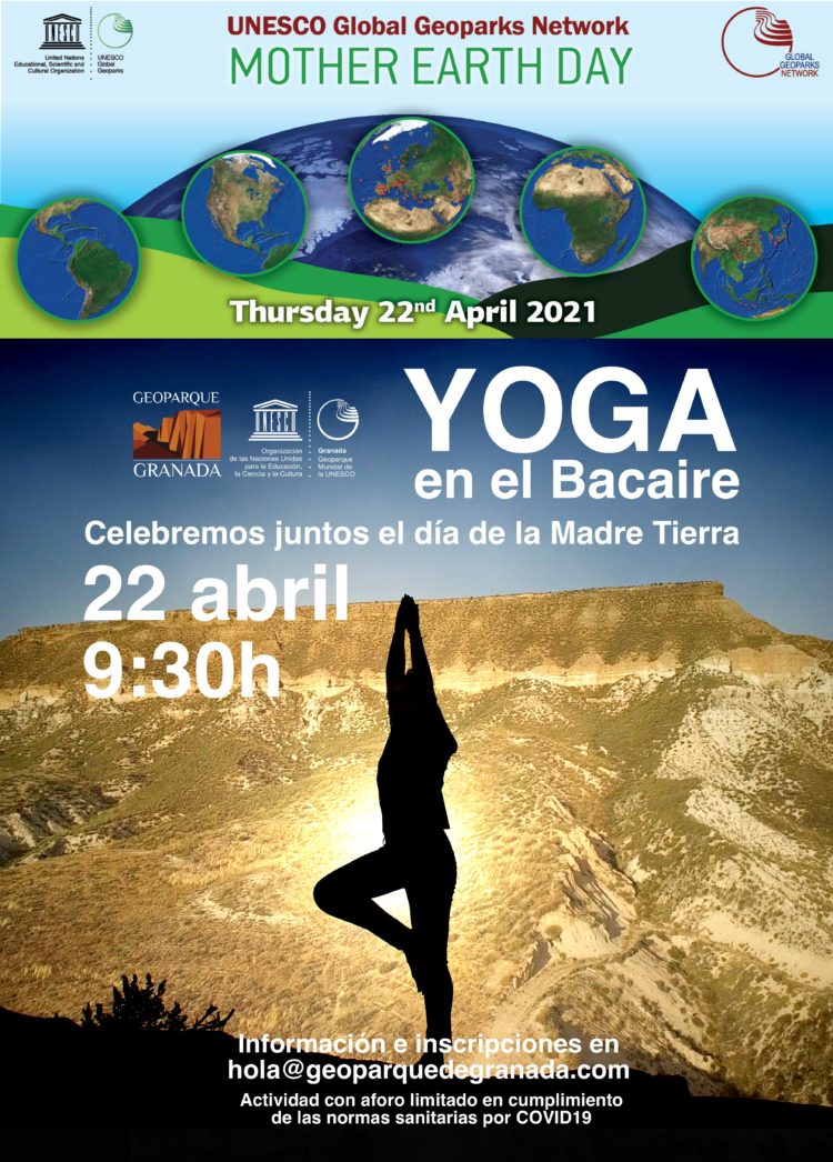 CARTEL YOGA 750x1046 - Día de la Madre Tierra. Lo celebramos con yoga en Mesa de Bacaire - Geoparque de Granada