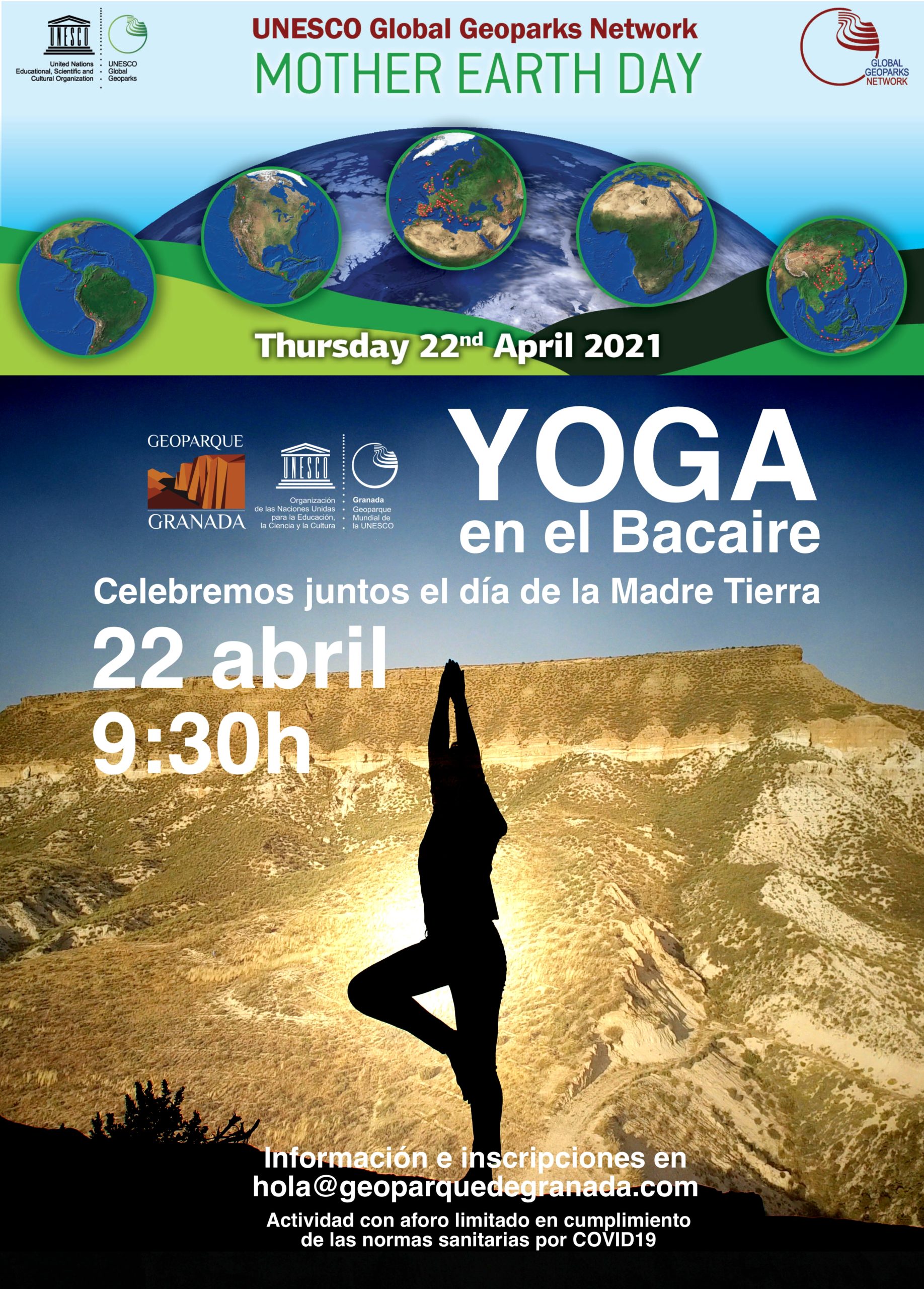 CARTEL YOGA scaled - Día de la Madre Tierra. Lo celebramos con yoga en Mesa de Bacaire - Geoparque de Granada