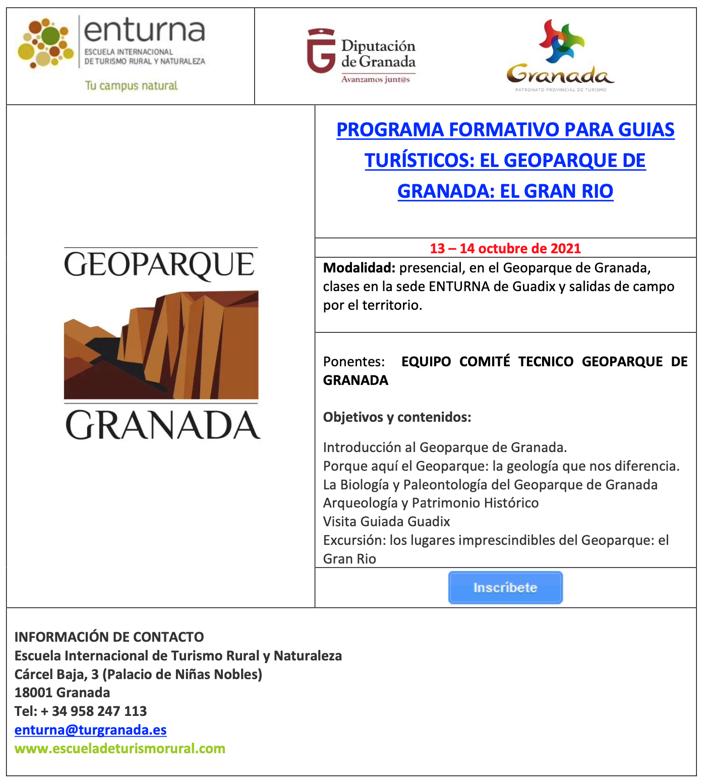 Screenshot 2021 10 11 at 18.48.03 - PROGRAMA FORMATIVO PARA GUIAS TURÍSTICOS: EL GEOPARQUE DE GRANADA: EL GRAN RIO - Geoparque de Granada