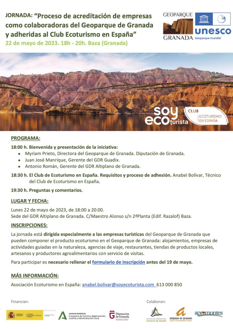 Programa Presentacion Club GeoparqueGranada mayo2023 750x1061 - Nuevo proceso de acreditación de empresas turísticas como "Colaboradoras del Geoparque de Granada" y su adhesión al Club de Ecoturismo en España. - Geoparque de Granada