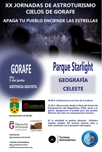 ejemplo cartel gorafe starlight - Eleven percent of the sky in the Granada Geopark enjoys exceptional conditions that are difficult to find elsewhere on the Iberian Peninsula for practicing ASTROTURISM - Geoparque de Granada