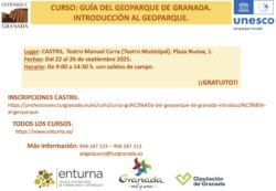 1. Cartel CURSO Geoparque Introducción. Castril 1 250x173 - Curso en Castril: GUÍA DEL GEOPARQUE DE GRANADA - INTRODUCCIÓN AL GEOPARQUE - Geoparque de Granada